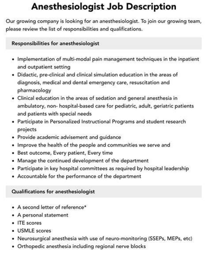 anesthesiologist job description