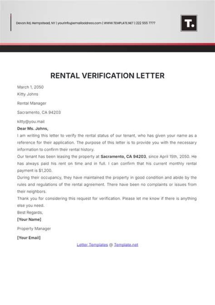 rental verification letter
